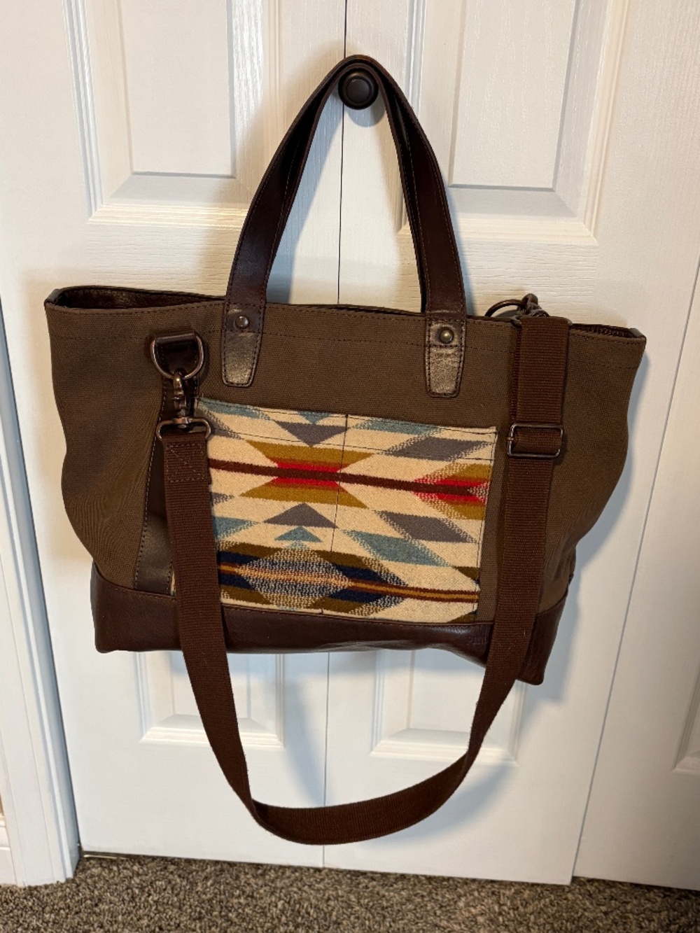 Pendleton Wyeth Trail Brown Canvas Leather Weekender Duffle Tote - Picture 3 of 11